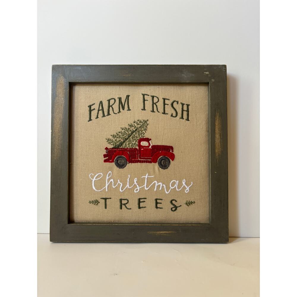 Embroidered Framed "Farm Fresh Trees"